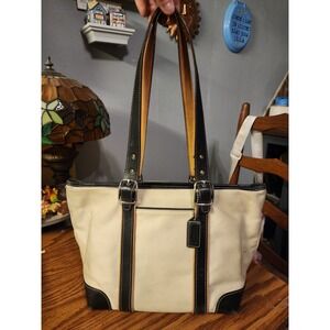 vintage COACH Hampton Canvas Tote Bag Shoulder Purse Adjustable Straps 7740